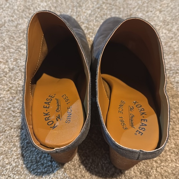 Kork Ease Challis Chunky Gray Suede Leather Mules 8.5 Stacked Heel Comfort Heels - Picture 9 of 11